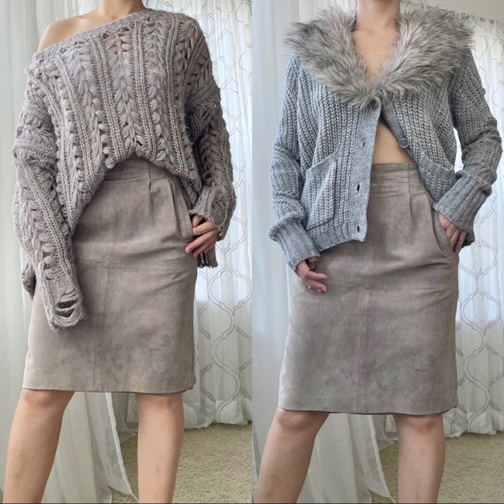 Vtg suede taupe midi skirt